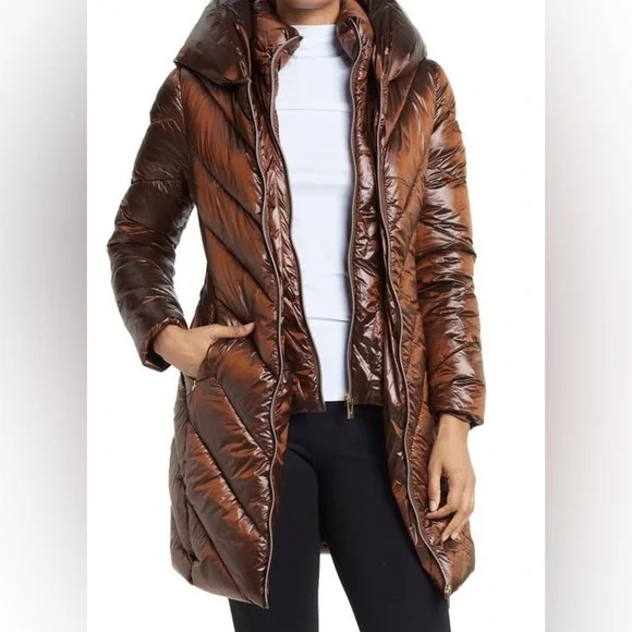 NWT Via Spiga inset bib quilted long puffer jacket - Picture 2 of 10